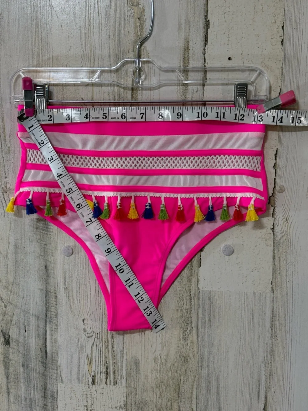 Pink Tassel Trim Halter Bikini Set